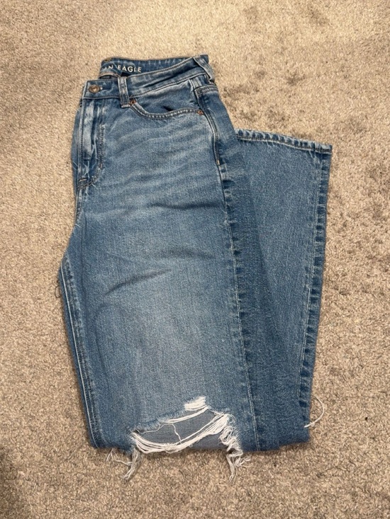 American Eagle Outfitters Denim - American Eagle Outfitters Medium Blue Straight Leg Jeans with Frayed Hem